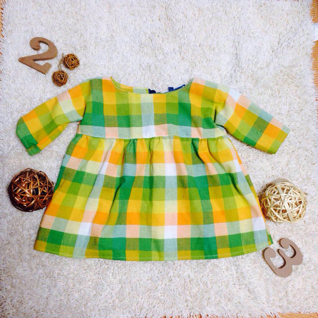 handmade＊チェック切り替えワンピ キッズ/ベビー/マタニティのキッズ服女の子用(90cm~)(ワンピース)の商品写真