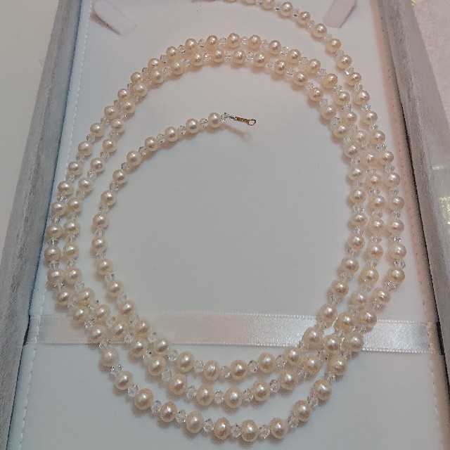 天然本真珠(5㎜珠) 天然本水晶   120㎝ ネックレス
