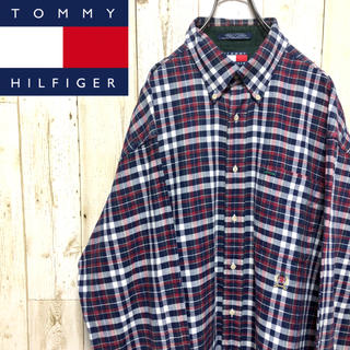 トミーヒルフィガー(TOMMY HILFIGER)のトミーヒルヒィガー　オールドトミー　90s 刺繍エンブレム　チェックシャツ (シャツ)
