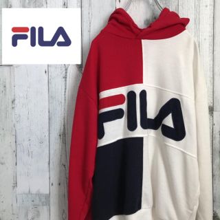 フィラ(FILA)の【激レア】フィラ☆ビック刺繍ロゴ パーカートリコロール 90s古着(パーカー)