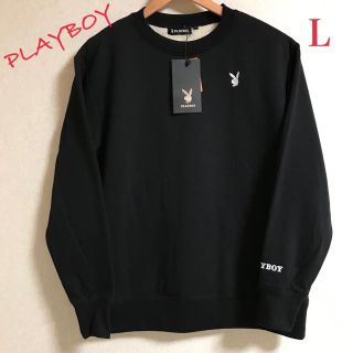 プレイボーイ(PLAYBOY)の新品　PLAYBOY メンズ　裏ボア　クルーネック　スウェット　ブラック　L(スウェット)