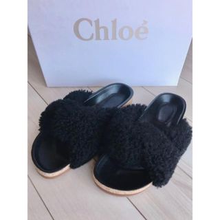 クロエ(Chloe)のChloe シアリングスライドもこもこサンダル　黒(サンダル)