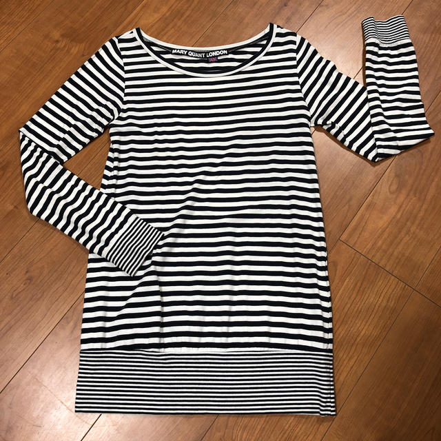 MARY QUANT(マリークワント)のマリークワントボーダーカットソーロングTシャツ 黒×白 日本製 レディースのトップス(カットソー(長袖/七分))の商品写真