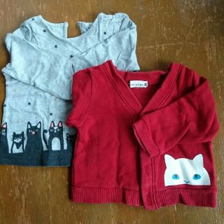 ベビーギャップ(babyGAP)のGAP 長袖シャツ ＆ branshes カーディガンの70cm猫セット(カーディガン/ボレロ)