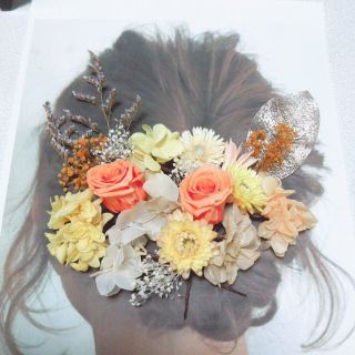 結婚式 髪飾り 花 オレンジ(ヘッドドレス/ドレス)