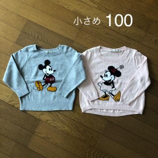 ユニクロ(UNIQLO)の【小さめ100】ユニクロ ミッキー ミニー カットソー＊グレー ベビーピンク(Tシャツ/カットソー)