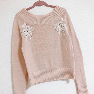 レッセパッセ(LAISSE PASSE)のビジュー刺繍ニット　♡  レッセパッセ  ピンク(ニット/セーター)