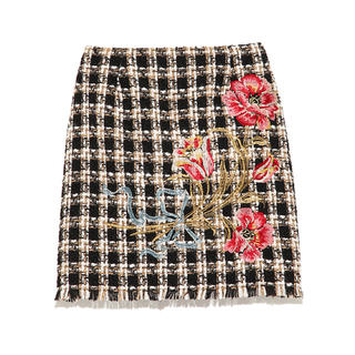 リリーブラウン(Lily Brown)のLily Brown ツイード刺繍台形スカート(ミニスカート)