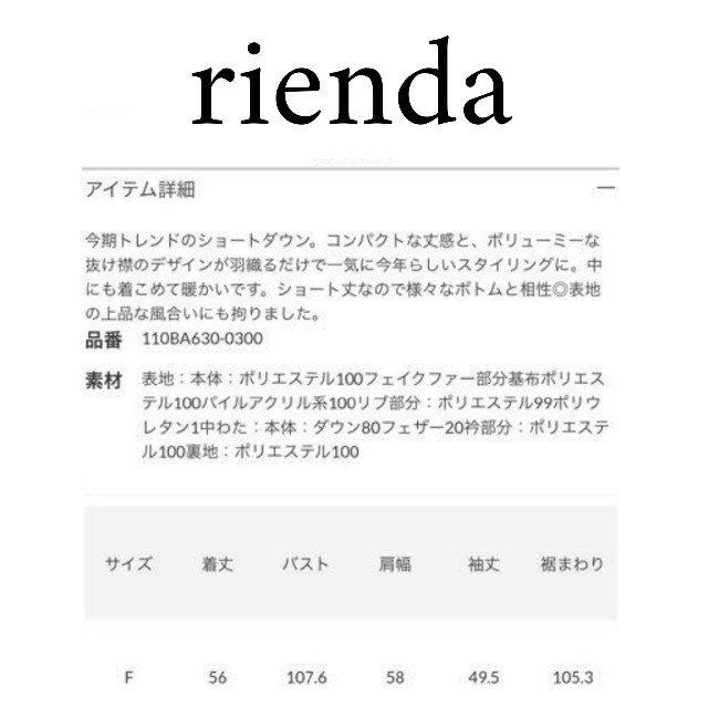 rienda(リエンダ)のrienda Faux Fur ボリュームショートダウン レア人気商品 eimy レディースのジャケット/アウター(ダウンジャケット)の商品写真