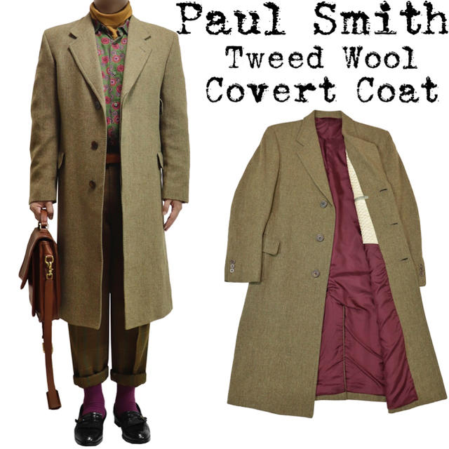 19AW★定価約￥8万★美品★Paul Smith★ツィード チェスターコート★カーキ★