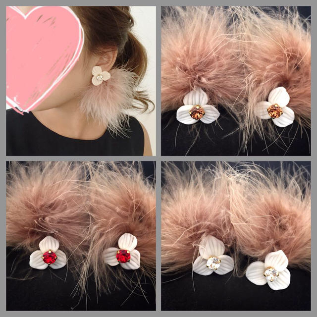 お花ファーイヤリング♡ブラウン×ブラウン レディースのアクセサリー(イヤリング)の商品写真