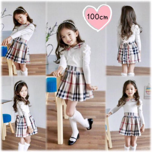 100cm 襟ワンピース キッズ/ベビー/マタニティのキッズ服女の子用(90cm~)(ワンピース)の商品写真