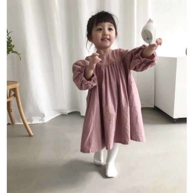 100 ピンク リネン ワンピース キッズ/ベビー/マタニティのキッズ服女の子用(90cm~)(ワンピース)の商品写真