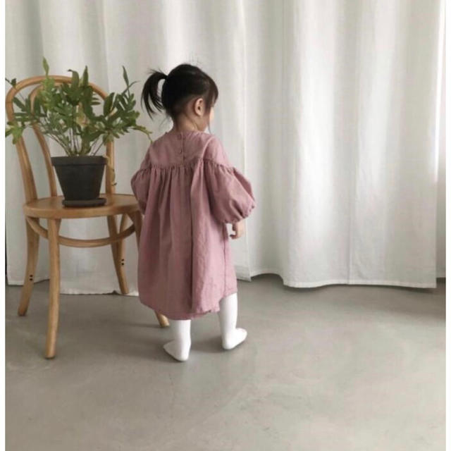 100 ピンク リネン ワンピース キッズ/ベビー/マタニティのキッズ服女の子用(90cm~)(ワンピース)の商品写真