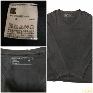 ジーユー(GU)の長袖Tシャツ　ロングTシャツ　黒　GU(Tシャツ/カットソー(七分/長袖))