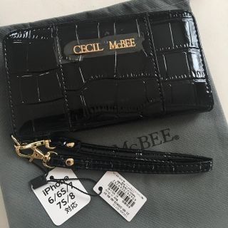 セシルマクビー(CECIL McBEE)の新品 セシルマクビー クロコ型 手帳型 iPhoneケース ブラック 黒(iPhoneケース)