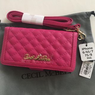 セシルマクビー(CECIL McBEE)の新品 セシルマクビー ショルダー付き ミラー付き iPhoneケース ピンク(iPhoneケース)