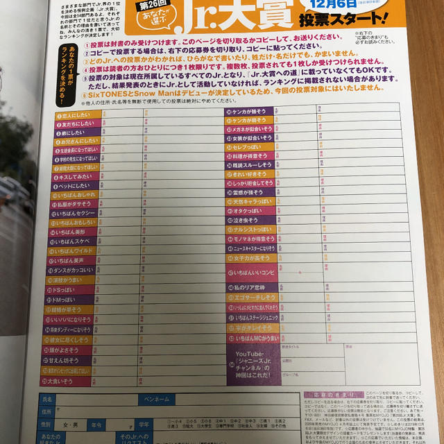 Jr大賞 応募用紙 エンタメ/ホビーの雑誌(アート/エンタメ/ホビー)の商品写真