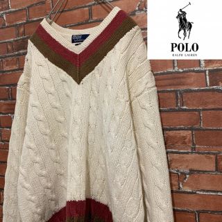 ポロラルフローレン(POLO RALPH LAUREN)のラルフローレン Vネック チルデンニット ★ セーター ケーブルニット(ニット/セーター)