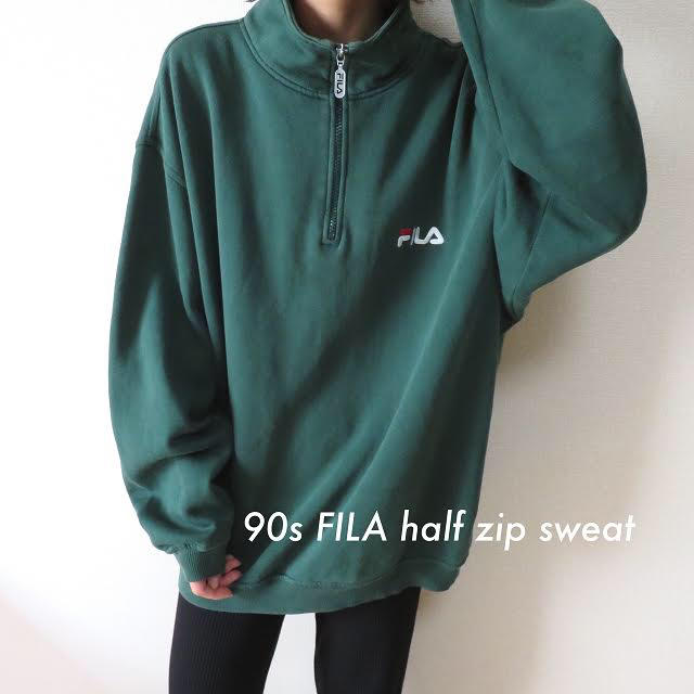 90s FILA フィラ 刺繍ロゴ ハーフジップスウェット トレーナー USA製