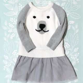 ベビーギャップ(babyGAP)のラメチュールのくまワンピース　グレー(ワンピース)