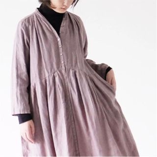 【nest Robe】リネンYネックドレス　ブラック