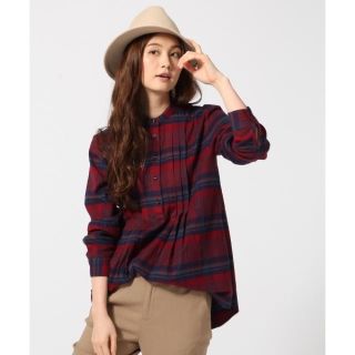 グローバルワーク(GLOBAL WORK)のGLOBAL WORK☆ソフトフランネルバンドカラーシャツ＊新品タグ付き レッド(シャツ/ブラウス(長袖/七分))