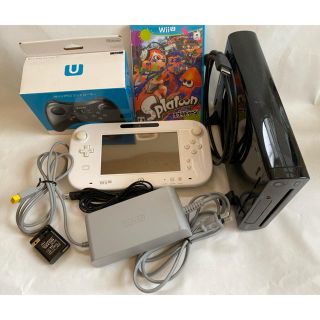 ウィーユー(Wii U)のWii U 本体　ブラック コントローラー 白　スプラ　プロコン付属　ジャンク(家庭用ゲーム機本体)