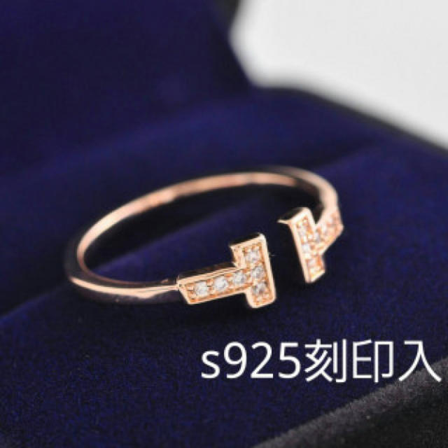 刻印有☆シルバー925 18金コーティング T字 ピンクゴールド レディースのアクセサリー(リング(指輪))の商品写真