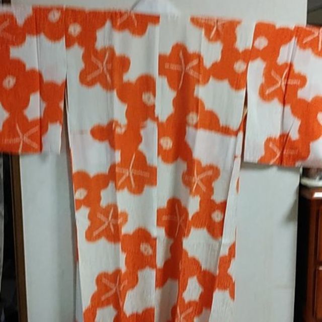 着物 長襦袢 反物 オレンジ 生地 ハンドメイド リメイク レトロ - 通販