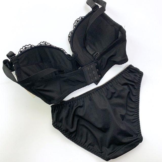 E75L♡シフォン黒♪ブラ＆ショーツ 大きいサイズ 女装 レディースの下着/アンダーウェア(ブラ&ショーツセット)の商品写真