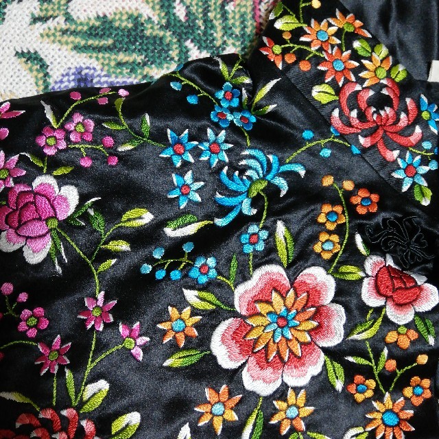 vintage 古着 チャイナ マオカラー 刺繍 ジャケット 花柄 カラフル