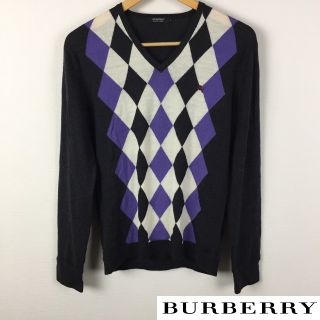 バーバリーブラックレーベル(BURBERRY BLACK LABEL)の美品 BURBERRY BLACK LABEL 長袖ニット アーガイル柄(ニット/セーター)