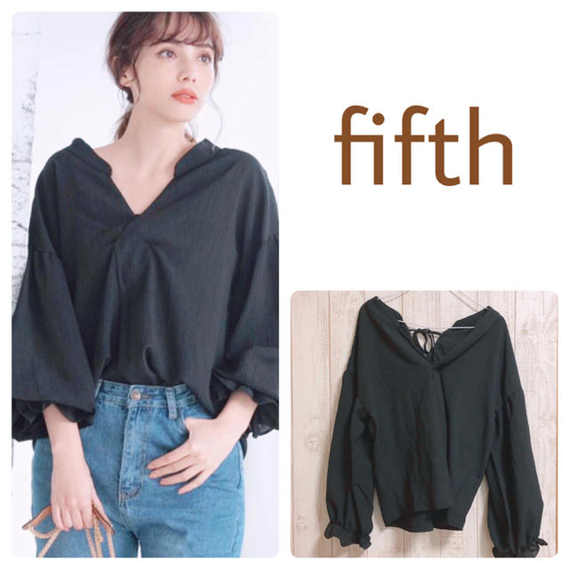 fifth(フィフス)のfifth/ バックシャンレースアップVネックブラウス/Black レディースのトップス(カットソー(長袖/七分))の商品写真