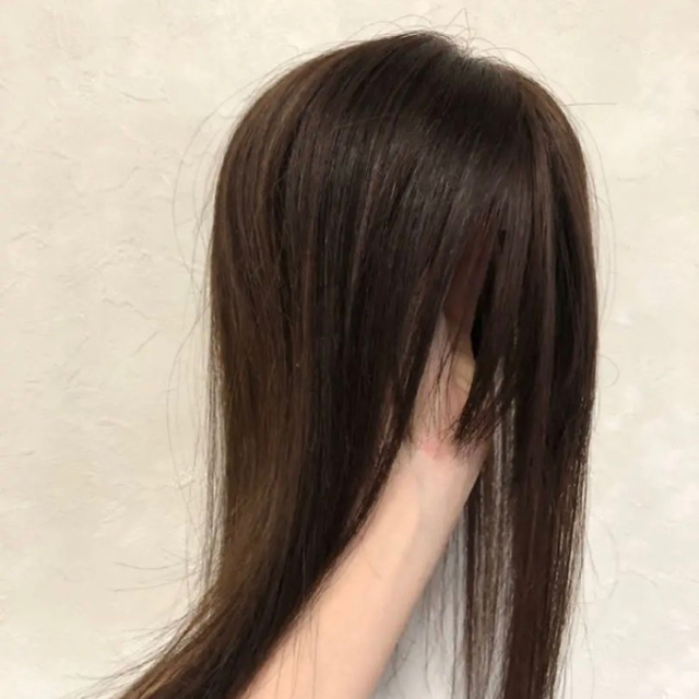26cm お悩み解決　薄毛対策　高級人毛100% 前髪付き総手植えヘアピース レディースのウィッグ/エクステ(ロングストレート)の商品写真