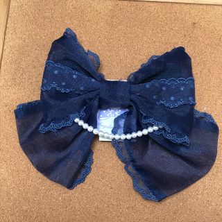 アンジェリックプリティー(Angelic Pretty)のリボンバレッタ ネイビー コン 未使用(バレッタ/ヘアクリップ)