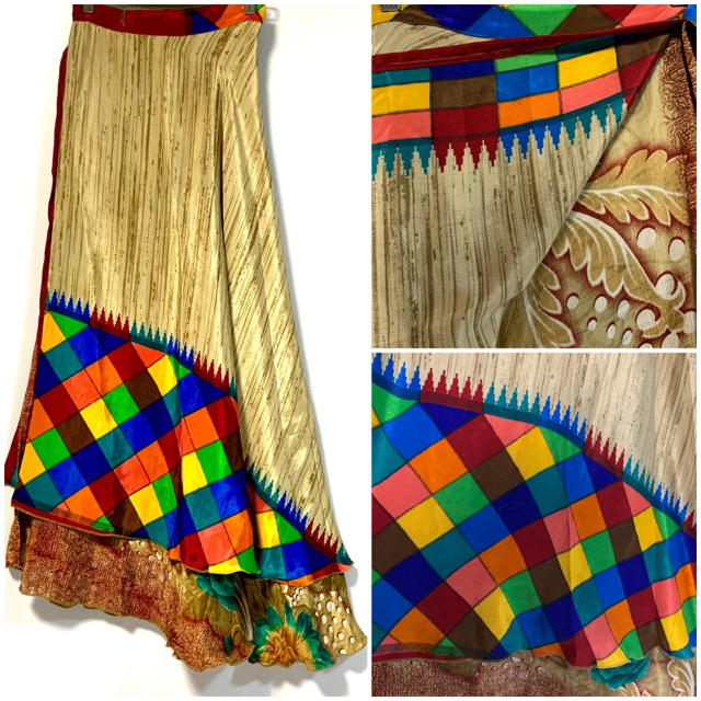 インドサリー シルク 巻きスカート120◆ エスニック 民族衣装 サリー 1