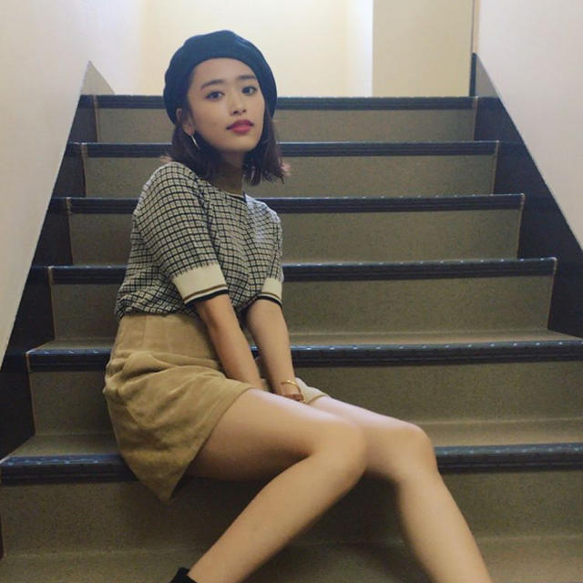 AMERI 半袖ニット www.krzysztofbialy.com AMERI OLDEN PLAID KNIT 半袖ニットブラウン