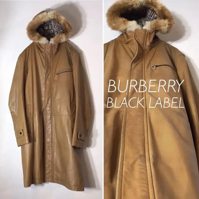 BURBERRY BLACK LABEL(バーバリーブラックレーベル)のBURBERRY ブラックレーベル レザー コート フード Lサイズ メンズのジャケット/アウター(トレンチコート)の商品写真