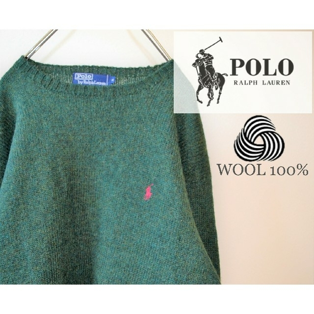 POLO RALPH LAUREN(ポロラルフローレン)のポロ ラルフローレン 厚手 ウール100％ セーター ニット  ロゴ 刺繍   メンズのトップス(ニット/セーター)の商品写真