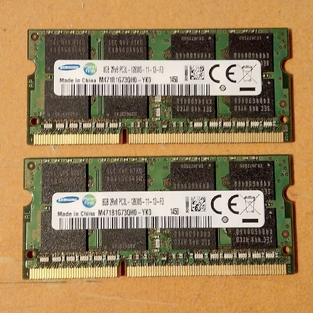 ノートパソコン用メモリ　16GB（8GBx2）DDR3 PC3L