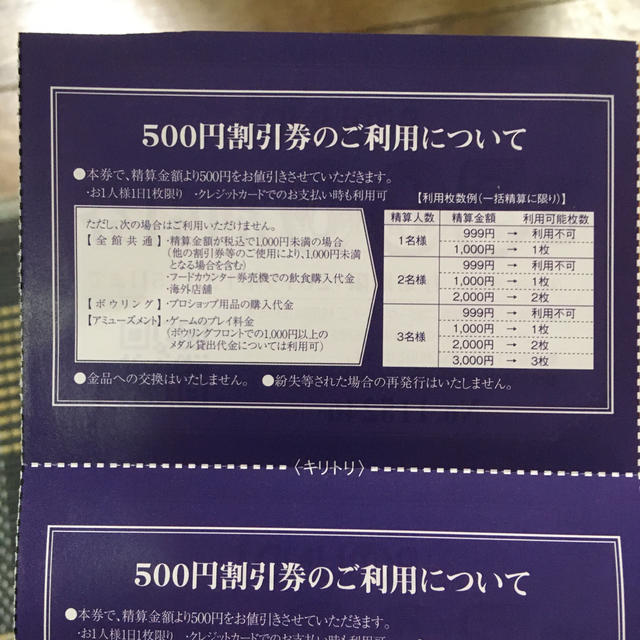 ラウンドワン株主優待券 チケットの施設利用券(ボウリング場)の商品写真