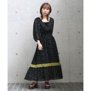 ダブルクローゼット(w closet)のシフォン ワンピース ブラック wcloset(ロングワンピース/マキシワンピース)