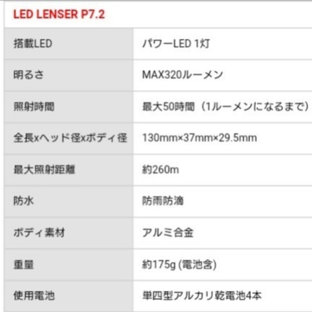 LEDLENSER(レッドレンザー)のLED フラッシュライト   【レッド レンザー P7.2】単４電池付き スポーツ/アウトドアのアウトドア(ライト/ランタン)の商品写真