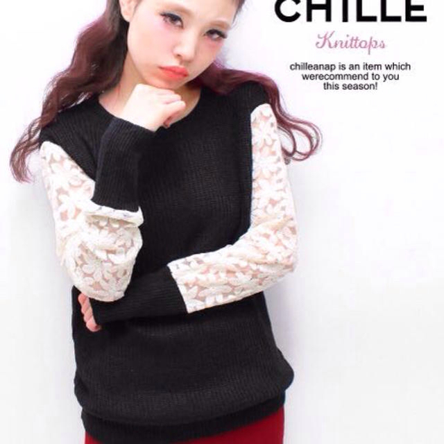 CHILLE anap(チルアナップ)のフラワーレースリブニットトップス レディースのトップス(ニット/セーター)の商品写真