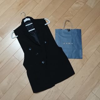 ザラ(ZARA)のZARAザラロングジレ黒Sベストワンピース(ベスト/ジレ)