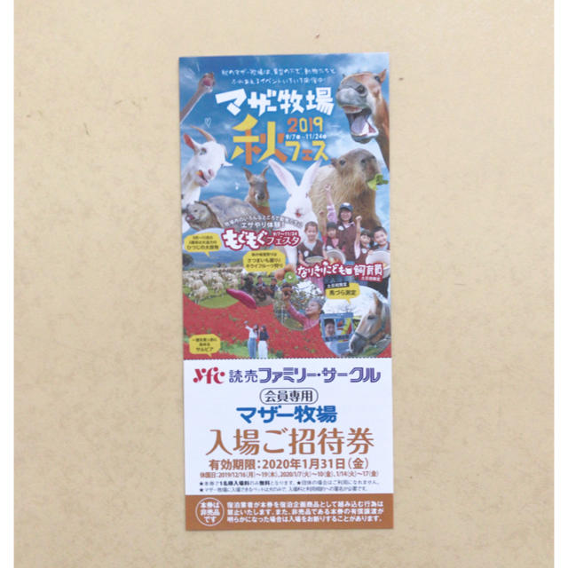 マザー牧場  招待券 チケットの施設利用券(遊園地/テーマパーク)の商品写真