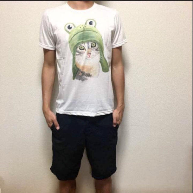 汚れあり カエル ネコ プリント Tシャツ Mサイズ 新品 蛙 猫 送料無料 メンズのトップス(Tシャツ/カットソー(半袖/袖なし))の商品写真