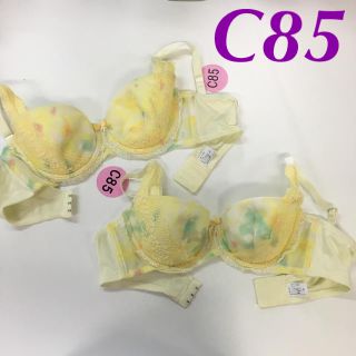 フラワープリントのレースブラジャー 2枚セットC85(ブラ)