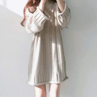 【SALE☆】Vネックニットワンピース ベージュ(ニット/セーター)